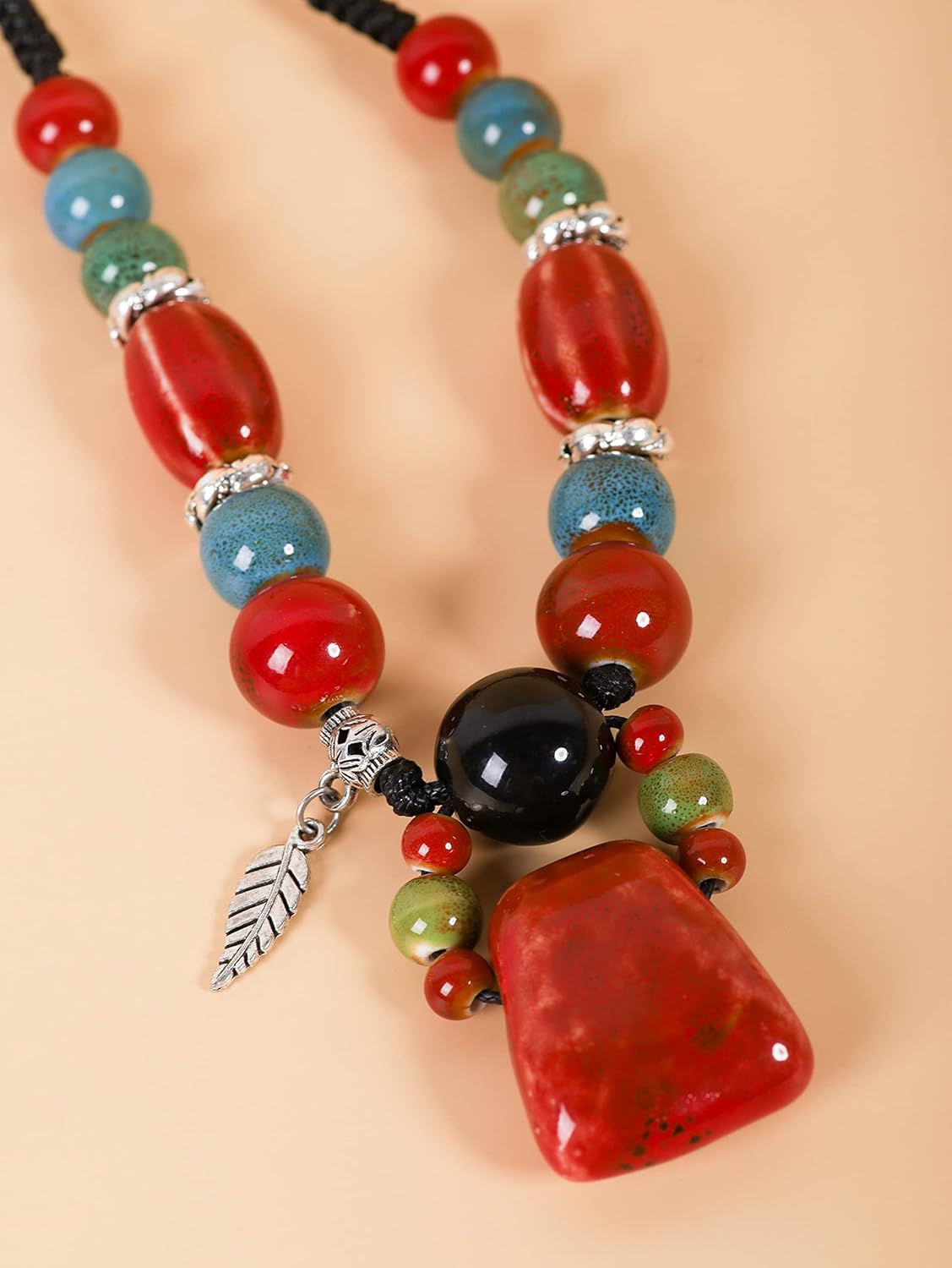 MINACHI Boho Hippie Colorful Chunky Ceramic Beads Strand Necklace, Bohemian Jewelry Gift for Women - Image 4