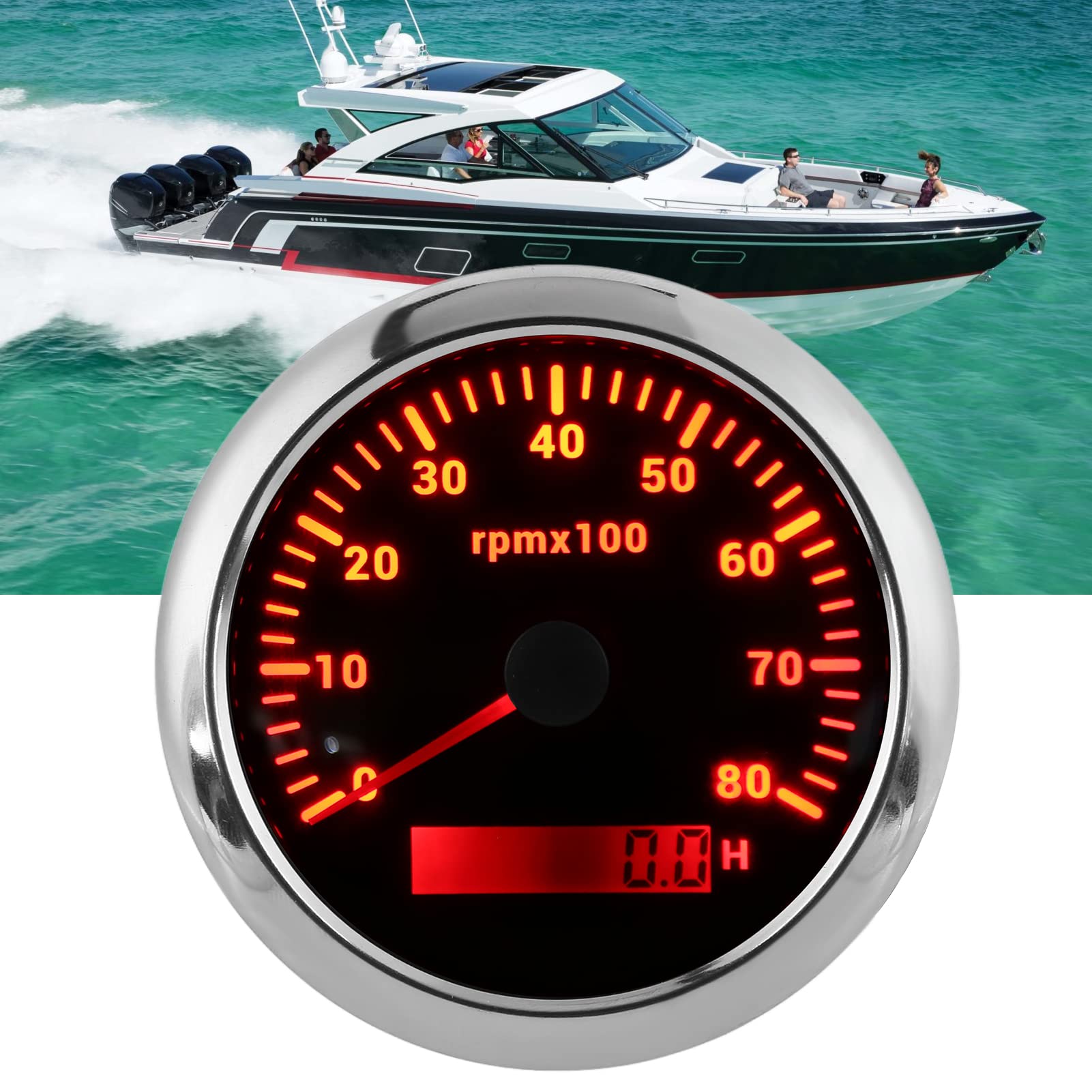 Tacómetro Digital Universal 85 Mm / 3,35 Pulg. Medidor de RPM Marino Fuera de Borda Resistente al Agua (Negro)