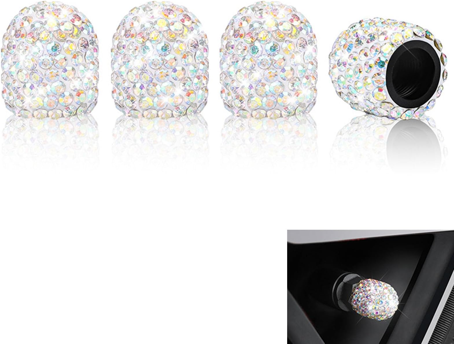 4Pcs Crystal Tyre Valve Stem Caps for Smart Brabus, Motor Vehicle Wheel Air Dust Covers Shiny Rhinestone Decoration Accessories,Colorful