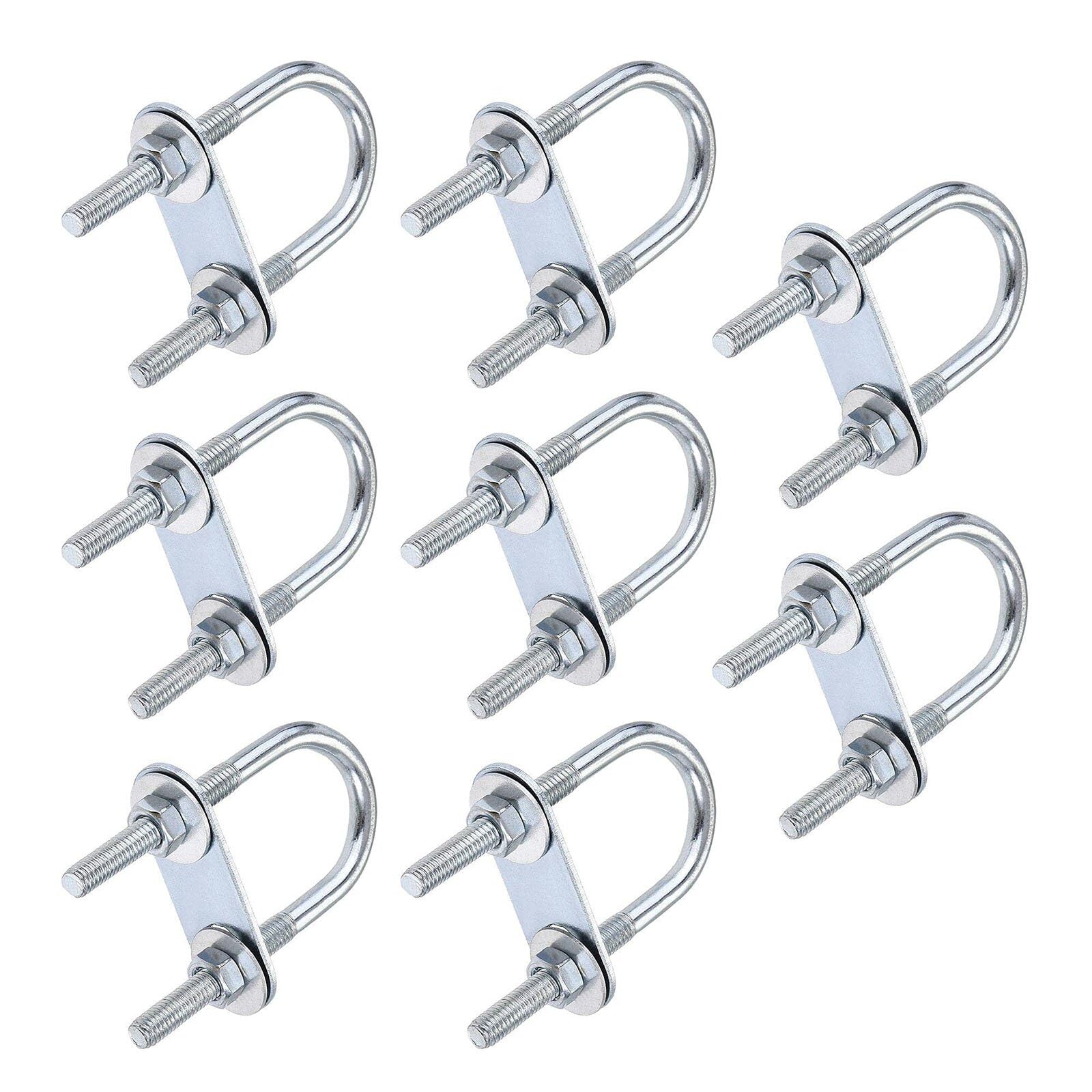 TOP-VIGOR 8 sets M6 Round U-Bolts, 25mm Inner Width 70mm Length Steel U-Bolts with Nut, Plate