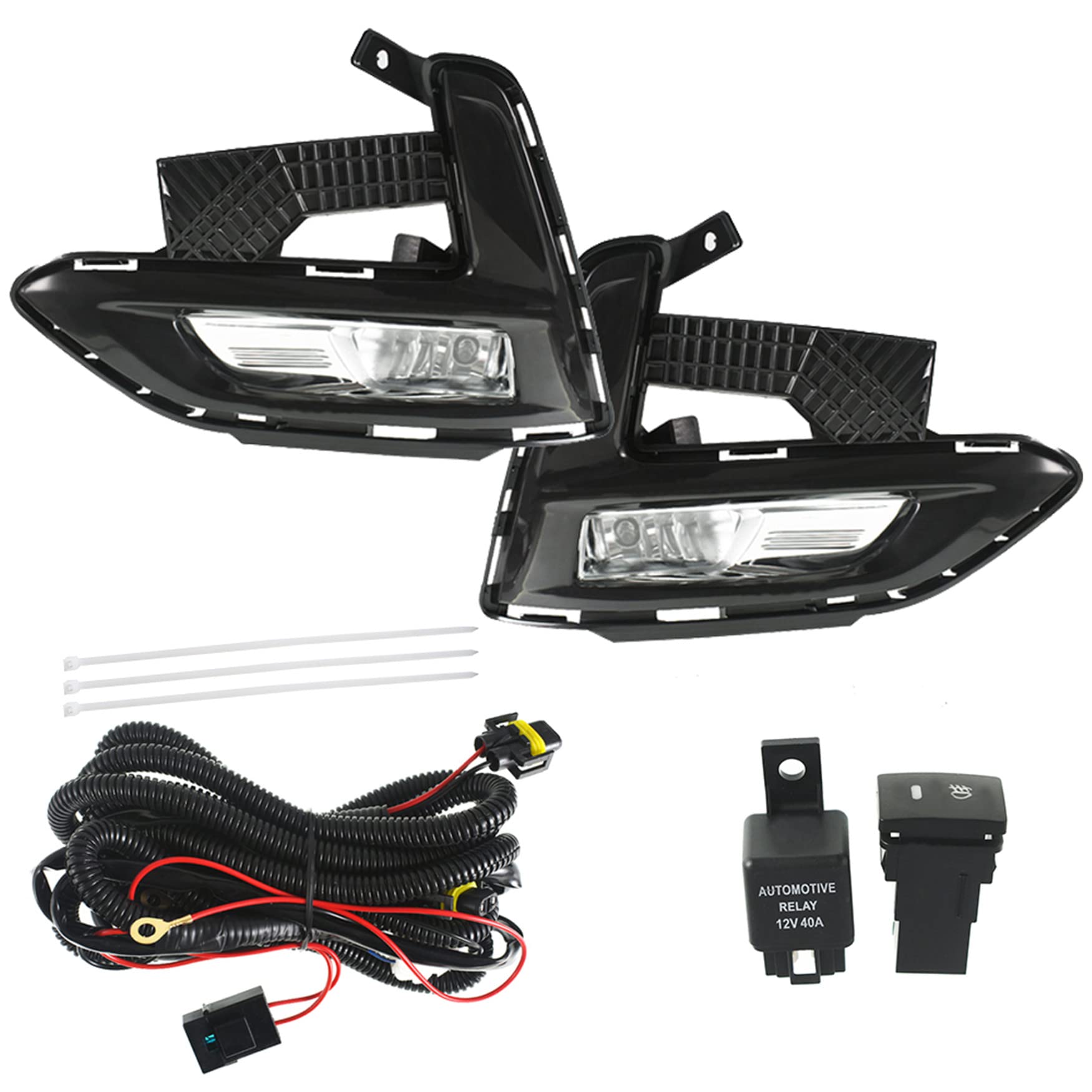 WFLNHB Driver and Passenger Side Fog Lights Assembly Replacement for 2020 2021 Nissan Sentra Clear Lens with Fog Light Covers + Wiring Harness +