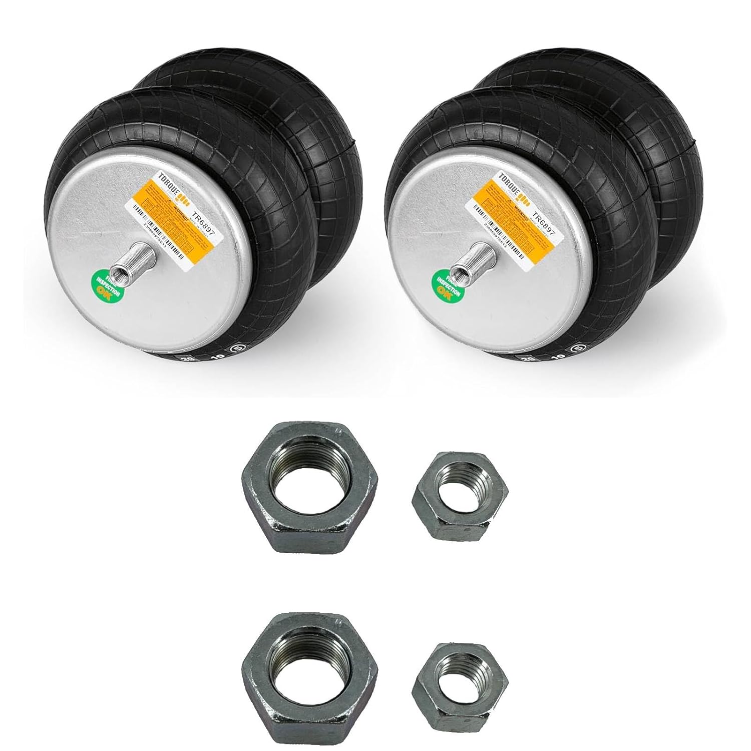 2 pack of TORQUE Double Convoluted Air Spring Bag w/Hardware Kit (Replaces Firestone 6897, W01-358-6897, Goodyear 2B9-229) (2 x TR6897 + 2 x TRABHW06)