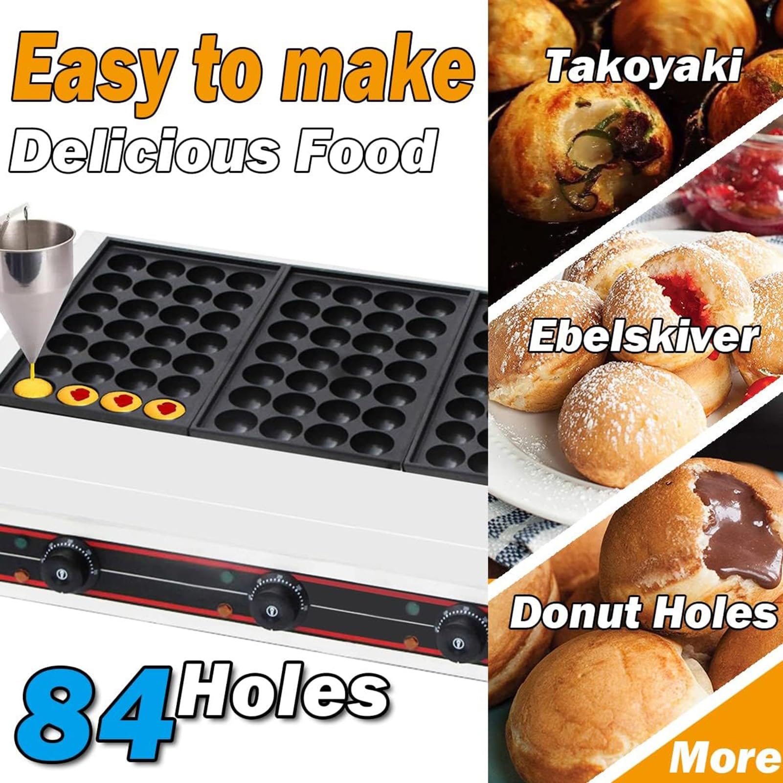 UMJIGF Commercial Pan 84 Holes Electric Grill Machine for Cake Pops, Pancake Balls, Donut Holes, 6000W,