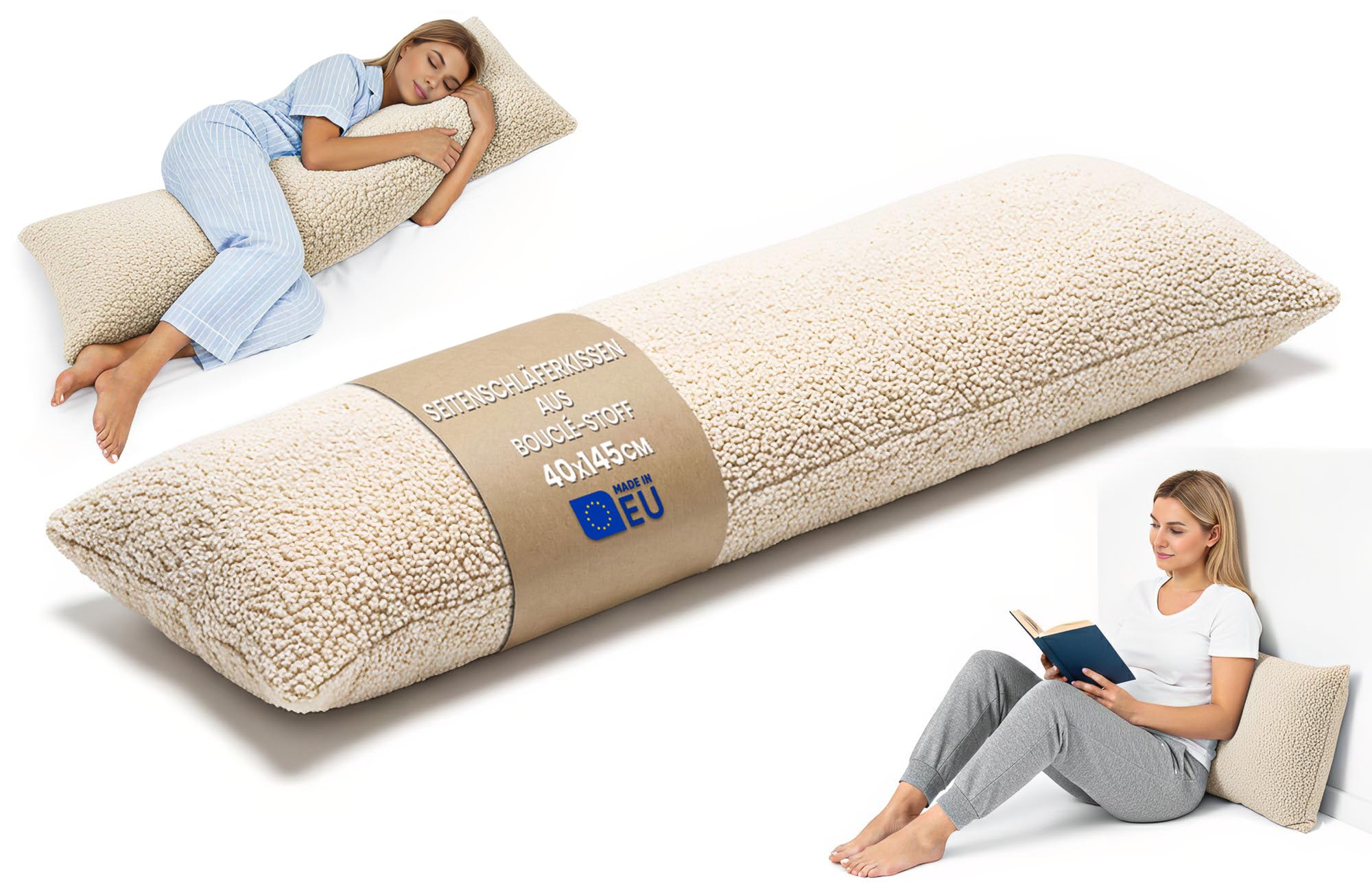Totsy Baby Almohada Lactancia y Embarazo Bouclé 145cm – cojin Alargado para abrazar Ideal para Dormir mejo Descansar y apoyar la Postura Embarazadas y Lactancia Certificado Oeko-Tex