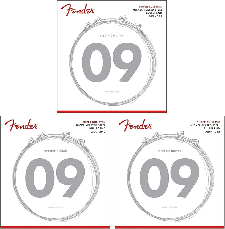 Fender Super Bullet Strings, Nickel Plated Steel, Bullet End, 3250L Gauges .009-.042, 3-PACK