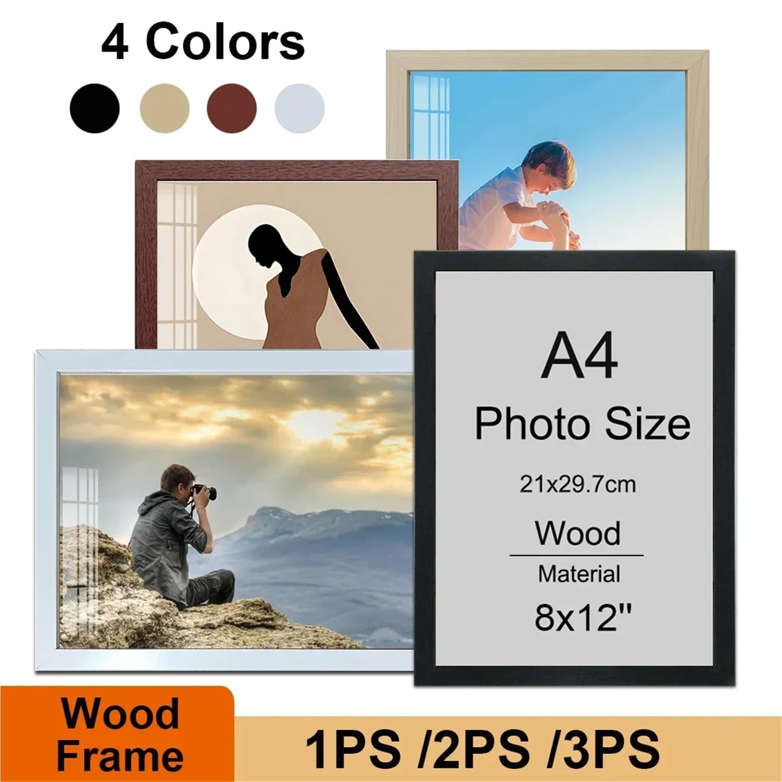 Bilderrahmen 1/2/3/6 STÜCKE 8x12 zoll Holz Fotorahmen A4 Schwarz Weiß Braun Zertifikate Rahmen Familie Bilderrahmen Home Decor Poster(Black,3pcs A4)