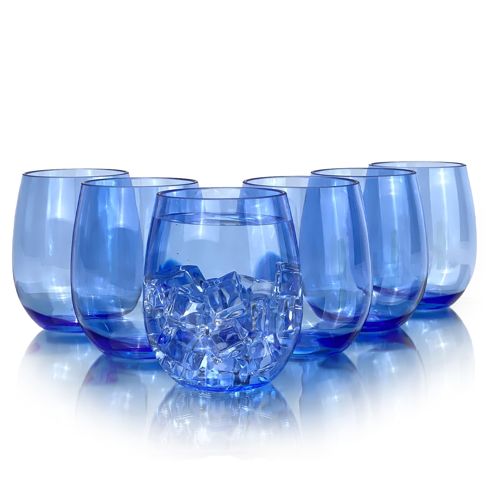 Lot de 6 verres à vin en acrylique de 591 ml, incassables et empilables, sans BPA, passent au lave-vaisselle, gobelets réutilisables pour fêtes et utilisation au bord de la piscine (bleu