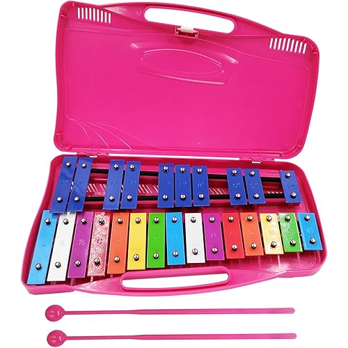 Xylophone Instrument for Kids 25 Notes Metal Glockenspiel Xylophone Percussion with Case Two Safe Mallets, Perfectly Tuned Musical Instrument Toddlers Adult Music Teaching, Gifts(Pink)