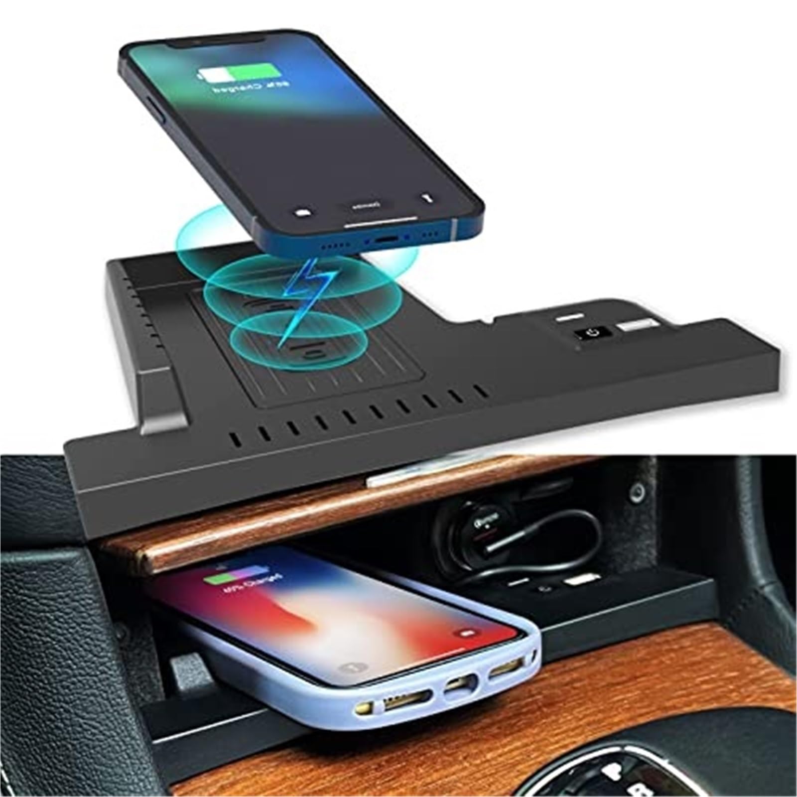 Ładowarka bezprzewodowa Qi Car, do Chryslera, 300 akcesoriów 15 W Szybka płytka ładująca telefon Modyfikacja wnętrza Produkt 2016-2022 Bezprzewodowa ładowarka samochodowa