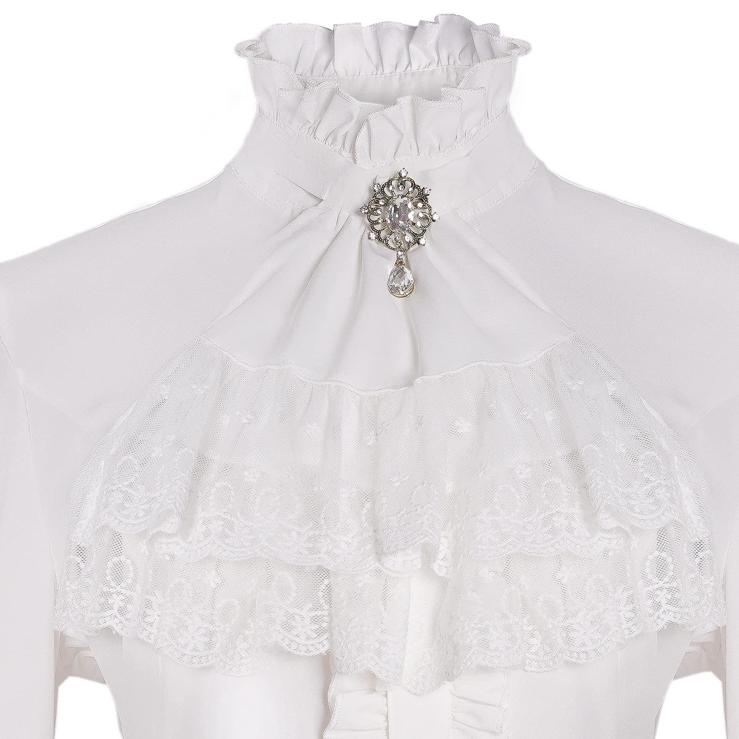 COSDREAMER Blusa vintage victoriana medieval gótica pirata para mujer, cuello de pie, camisa