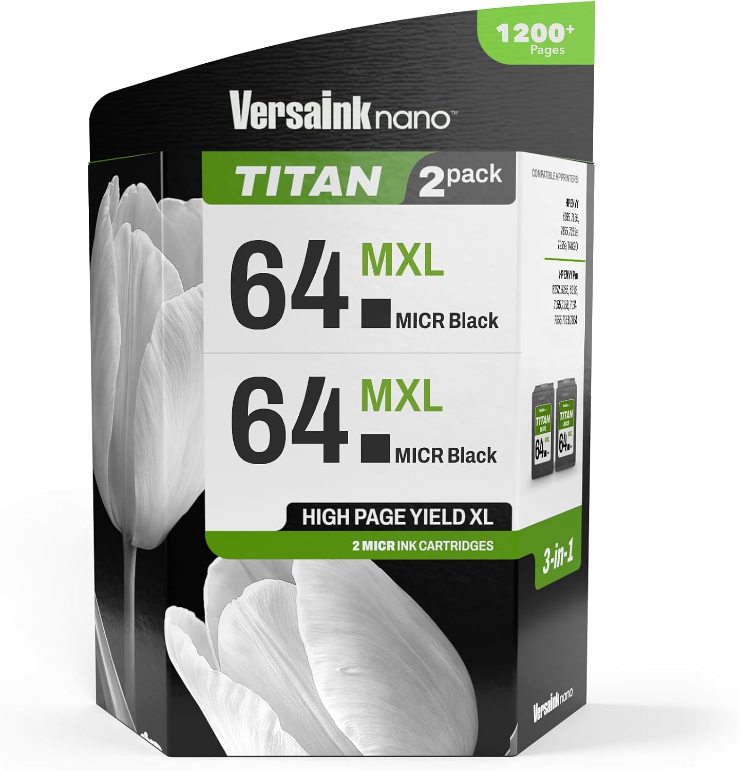 VersaInk-Nano 64 MXL Titan-Magnetic Black & Color 2-Pack - Replaces 64 and 64 XL, Works with Envy 6255,7155,7855,7255e,7955e,Tango