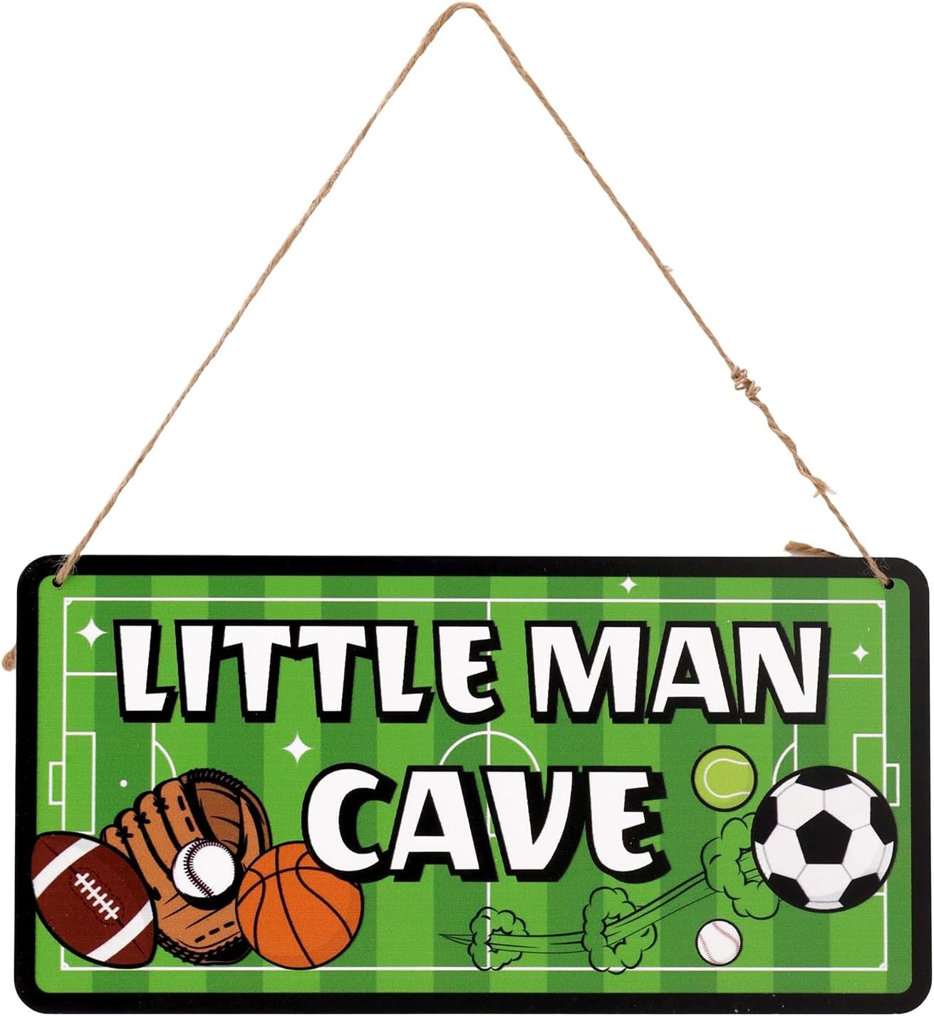Boys Sports Little Man Cave Sign, Boxwood Sports Little Man Cave Sign Ball-Themed Door Plaque Hanger for Football Basketball Baseball Enthusiast Bedroom Decor
