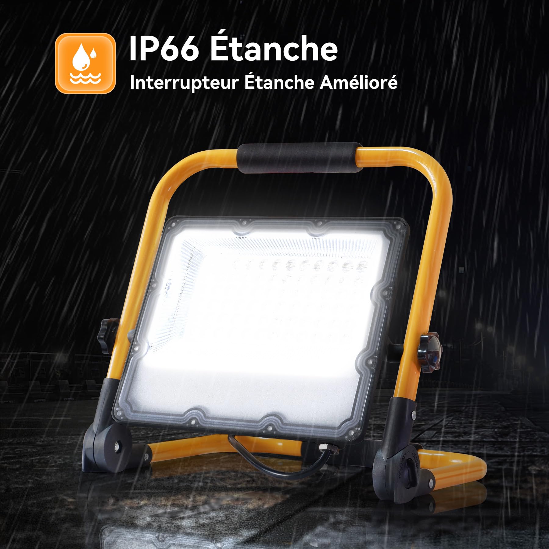 Projecteur LED Chantier 100W avec Interrupteur- Éclairage de Chantier Puissant et Étanche IP66, 6500K 15000 Lumens avec Prise Schuko et Cordon de 4M, Idéal pour Travaux Intérieurs et Extérieurs