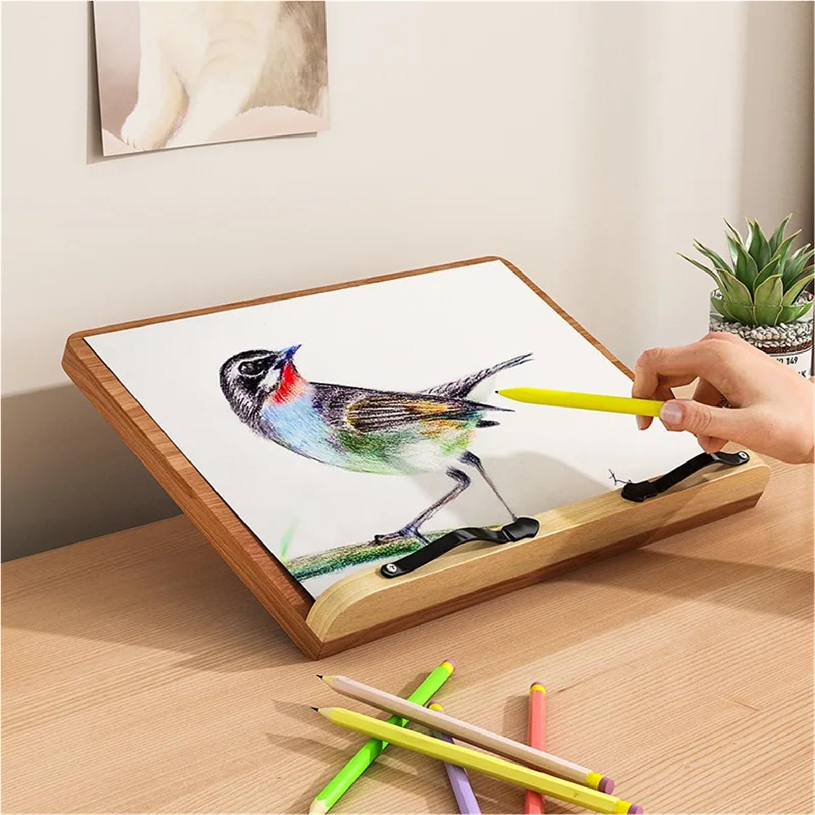 Atril Para Libros Soporte de lectura madera, soporte ajustable for libros, estantería con Clip for cuaderno, escritorio portátil for tomar notas para escritorio(28x20cm)