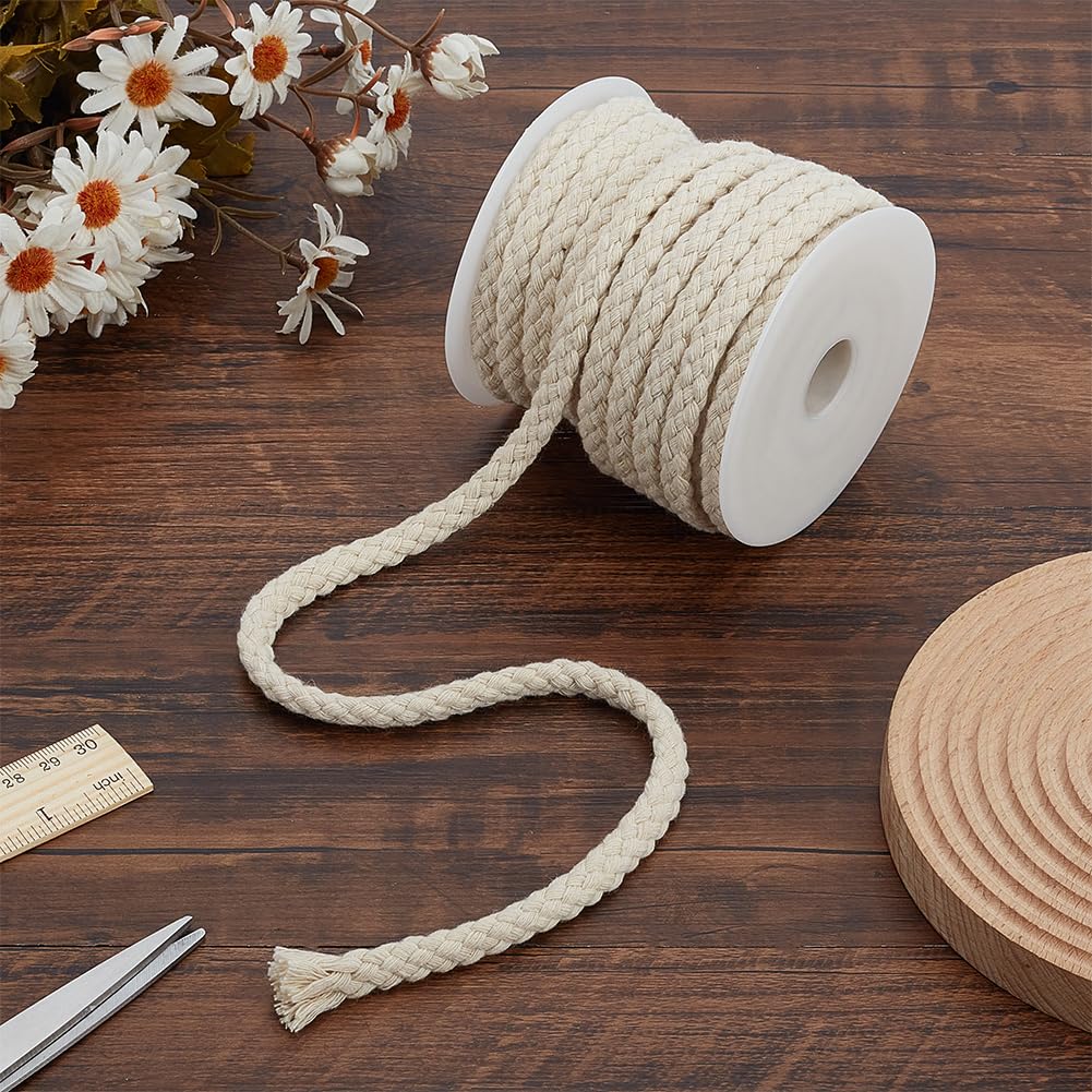 FINGERINSPIRE Cordón trenzado de algodón de 12,5 m con un carrete vacío de plástico de 10 mm de ancho, cordón trenzado de algodón blanco floral para asa de bolsa, costura, manualidades, decoración del
