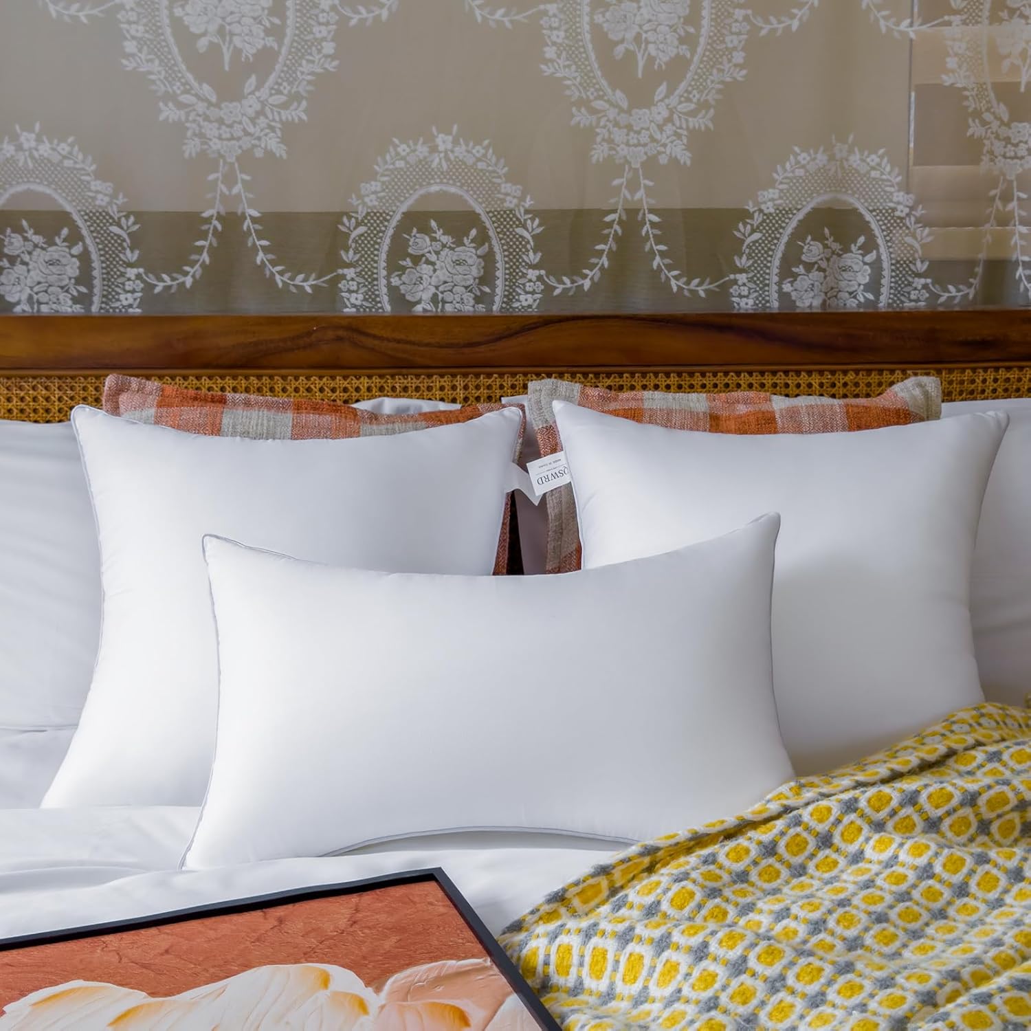 22 x 22 Outdoor Pillow Insert Pack of 4 Patio Furniture Pillows Cushion Waterproof Square Throw Pillow Inserts Decorative Couch Pillow Inserts White Sofa Sham Cushion Stuffer - Image 9