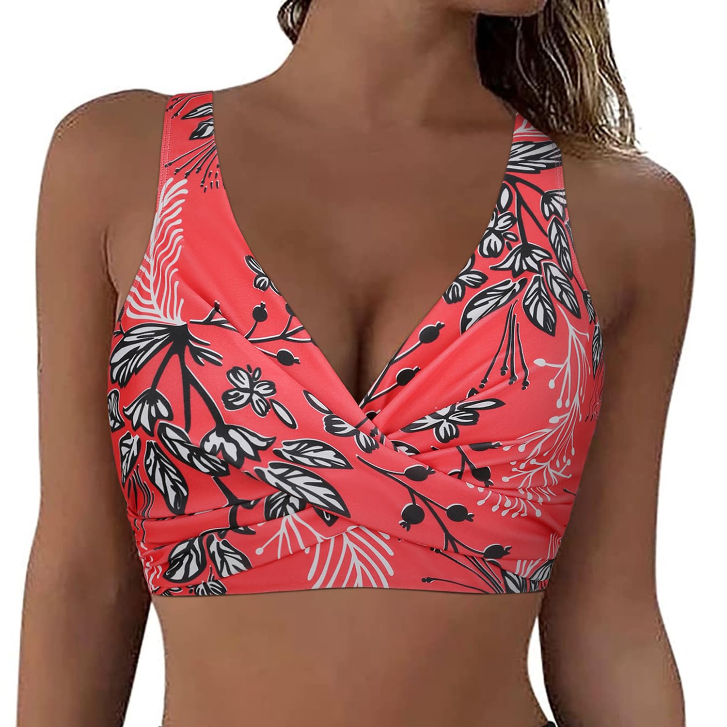 Hilor Women's Underwire Bikini Tops Push Up Criss Cross Swim Top Swimsuit Sexy V Neck Bathing Suit Tops