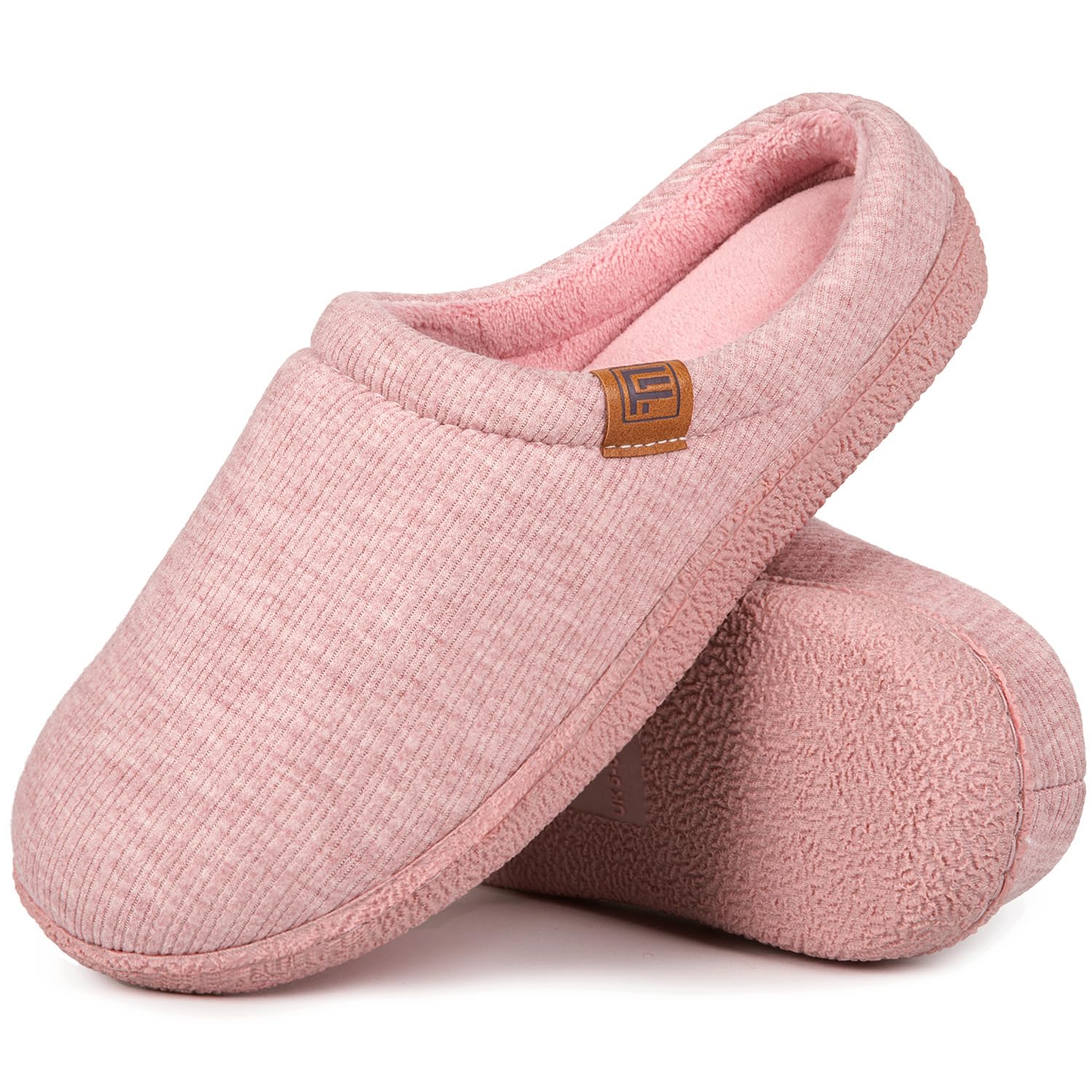 FamilyFairy Bequeme gestreifte Strick-Hausschuhe für Damen mit Memory-Schaumstoff, Slipper für drinnen und draußen