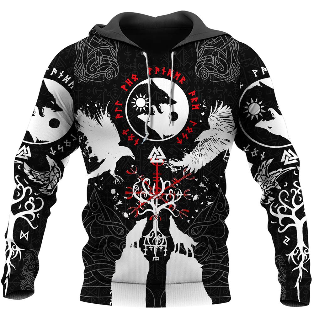 Sweat à capuche Viking impression 3D motif mythologique Odin et Valknut