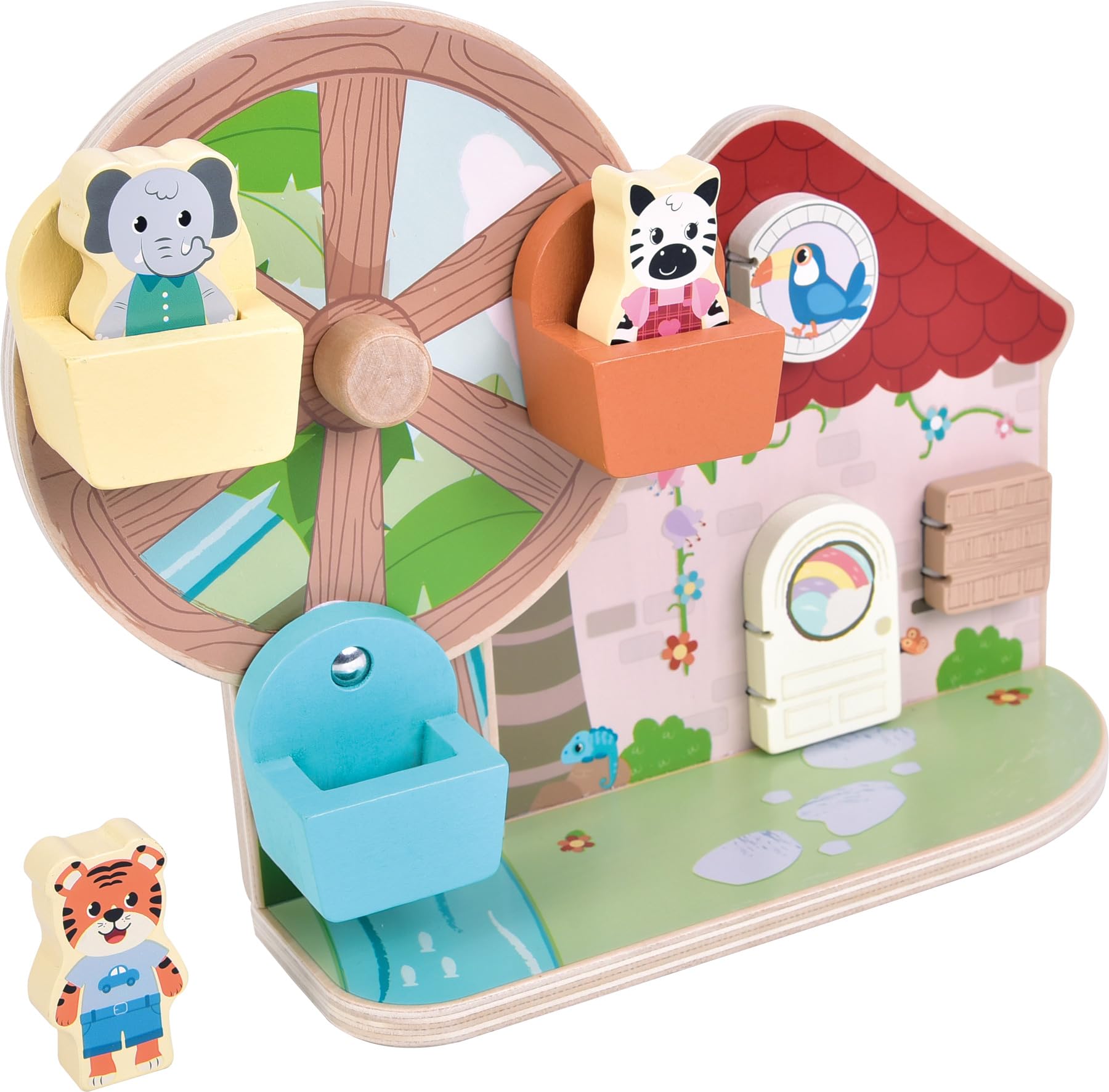 small foot Motor skills toy Ferris wheel "Jungle Friends", made from FSC® 100% certified wood, with cute animal figures, for children aged 12 months and up, 12764