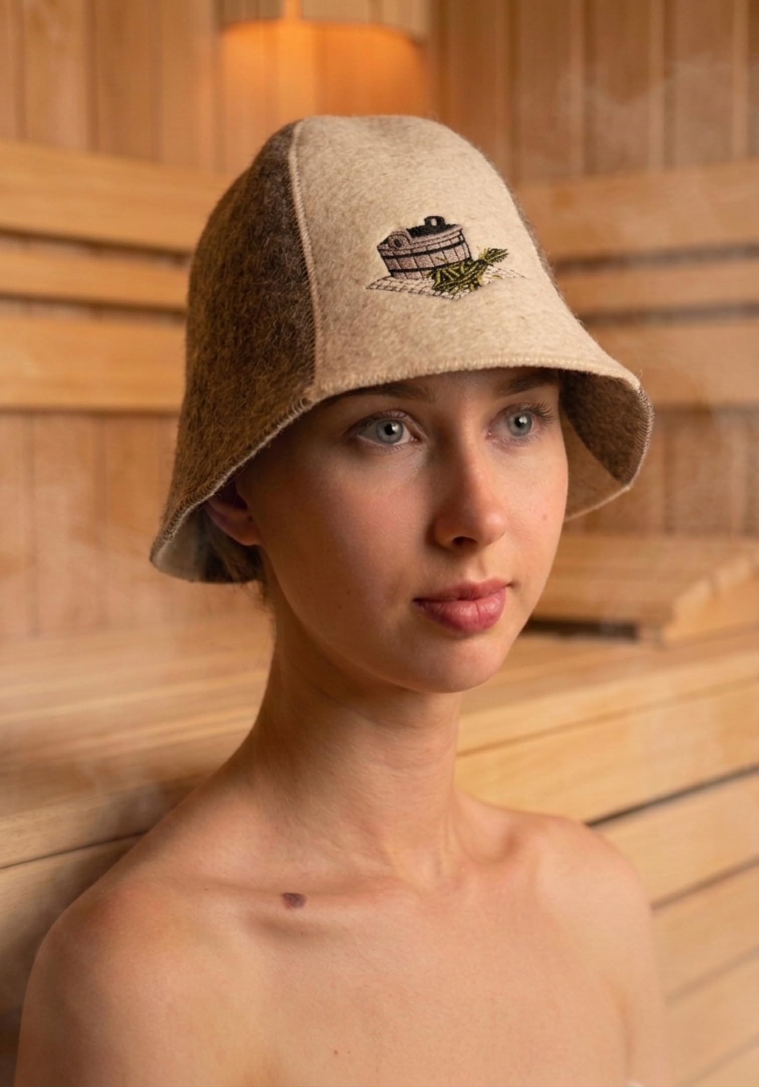 Sombrero De Sauna 100% Lana Fieltro con Bordado para Hombre y Mujer, Gorro Wellness (Baño sauna bañera)