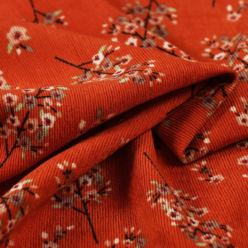 Cordstoff mit Blumenmuster Meterware,150cm x 2m Cord Stoff Bekleidungsstoff Rippenstoff Kord Stoff zum Nähen für Kleid Rock Hose DIY Nähprojekte,Dekostoff Floraler Stoff,Rosa B