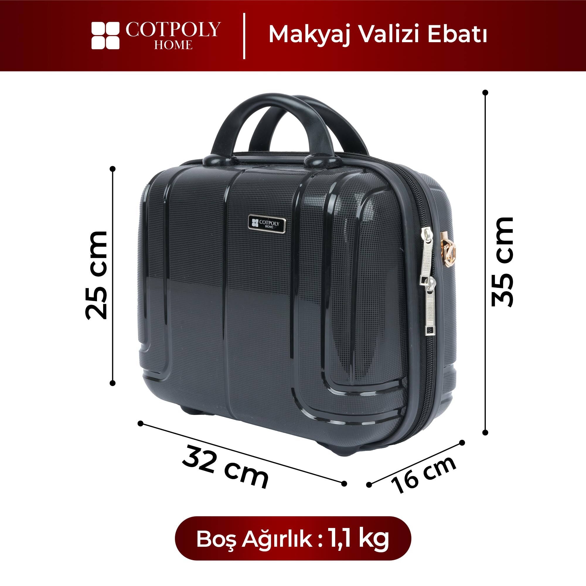 COTPOLY Polipropilen Kadın Makyaj Çantası, Askılı Kozmetik Organizer El Valizi, Sert Gövdeli Seyahat Beauty Case, Geniş Hacimli Makyaj Çantası (Siyah)