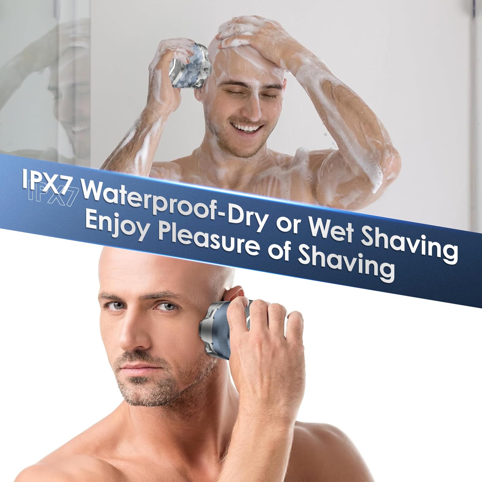 Journeyside Rasoir Tete Chauve Homme, Rasoir Electriques Hommes,6D Rasoir Tete Hommes IPX7 Étanche pour Utilisation Humide et Sèche,Rasoir Chauve Sans Fil Adapté Toilettage Visage et Coiffage Chauve