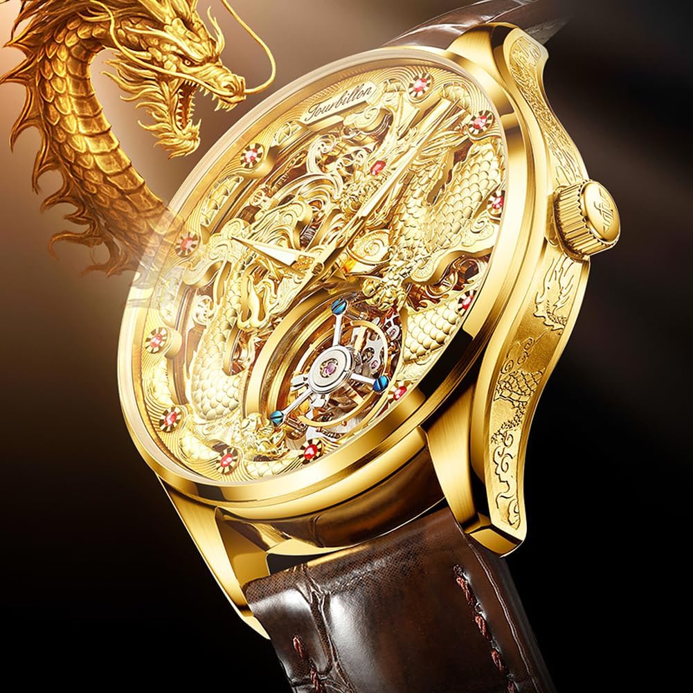 OLEVS Men Automatic Watch Diamond Skeleton Mechanical Original Luxury Self Winding Moon Phase Calendar Waterproof Wrist Watch for Men - Image 6