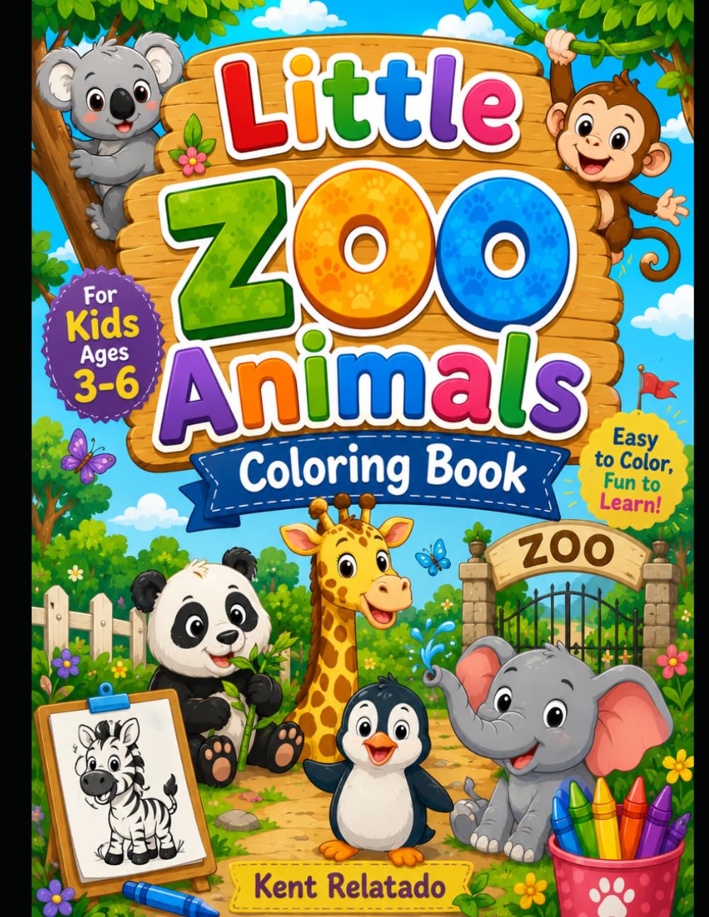 Little Zoo Animals Coloring Book: Fun and Easy Animal Coloring Pages for Kids Ages 3–6 | Cute Safari, Jungle, Farm, and Zoo Animals for Toddlers and Preschoolers