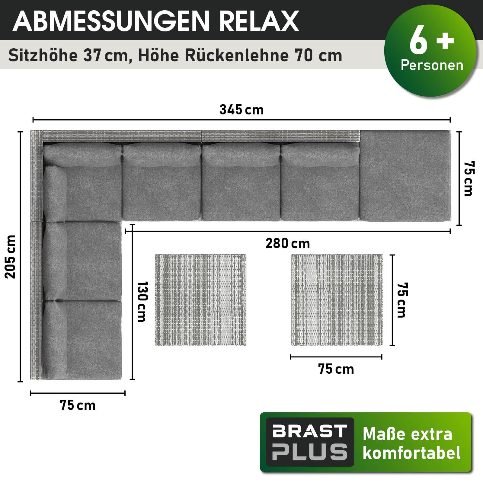BRAST Gartenmöbel Lounge Set | 6-7 Personen viele Modelle & Farben | inkl. extra Dicke Kissen | Outdoor Loungemöbel Sitzgruppe Essgruppe Garnitur | Relax Grau
