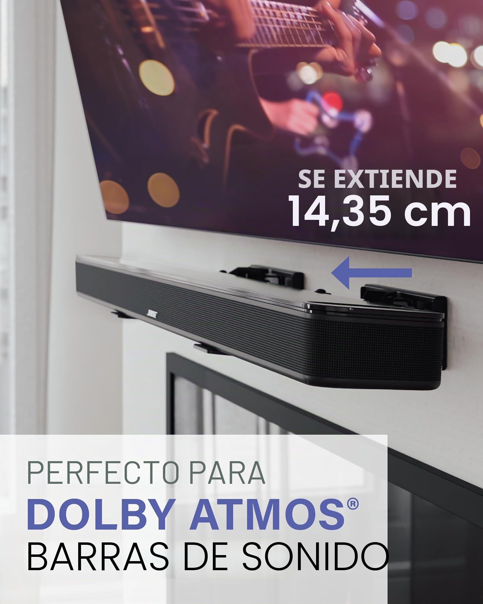 Sanus Soporte de Pared Universal Extensible para Barra de Sonido, Compatible con la mayoría de Barras de Sonido, Soportes de Altavoces Debajo de la TV para una instalación fácil y Segura de tu Barra