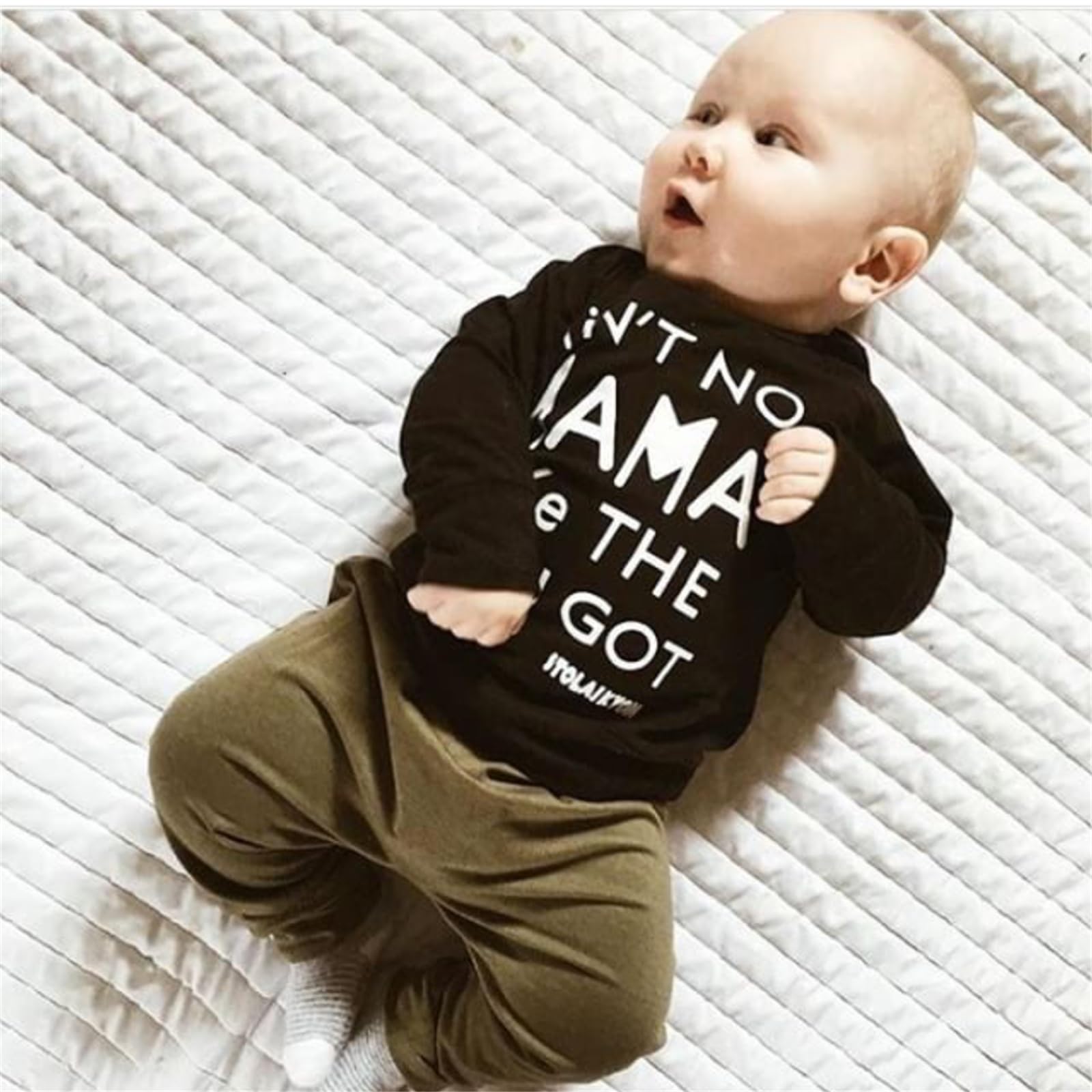Conjunto de ropa para bebé niño pequeño con letras impresas, parte superior y pantalón