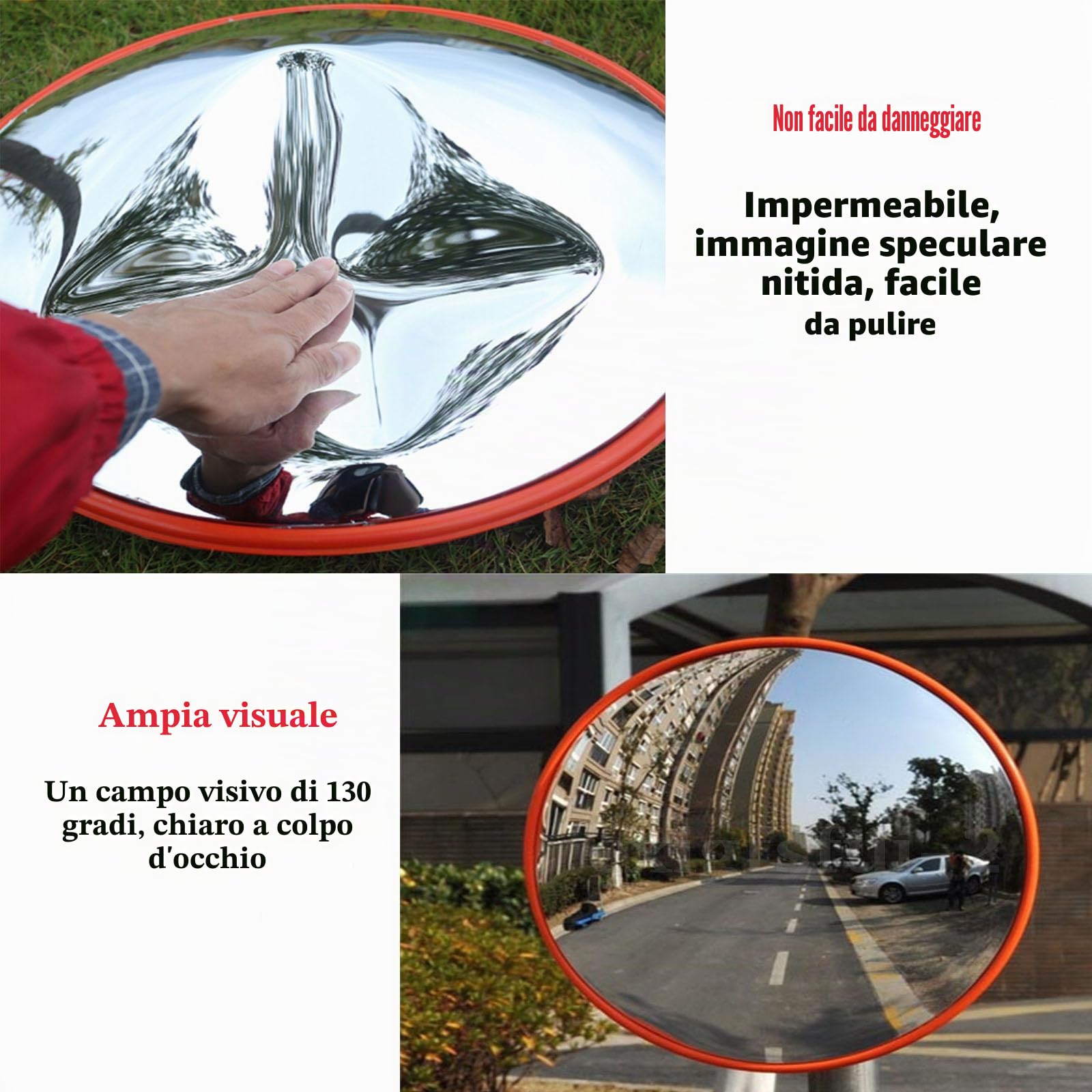 Specchio Convesso di Sicurezza, Specchio Stradale da 60 cm, Specchio Convesso per il Traffico Specchio Parabolico Stradale Specchio Grandangolare Regolabile per Strada e Garage per Interni ed Esterni