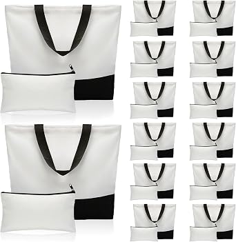28 Pack Sublimation Canvas Tote Bags, Large Blank Tote Bag for Women, Reusable Grocery Bags with Cosmetic Makeup Bags, DIY Shopping Cloth Bag with Handle for Beach Travel Craft Gift