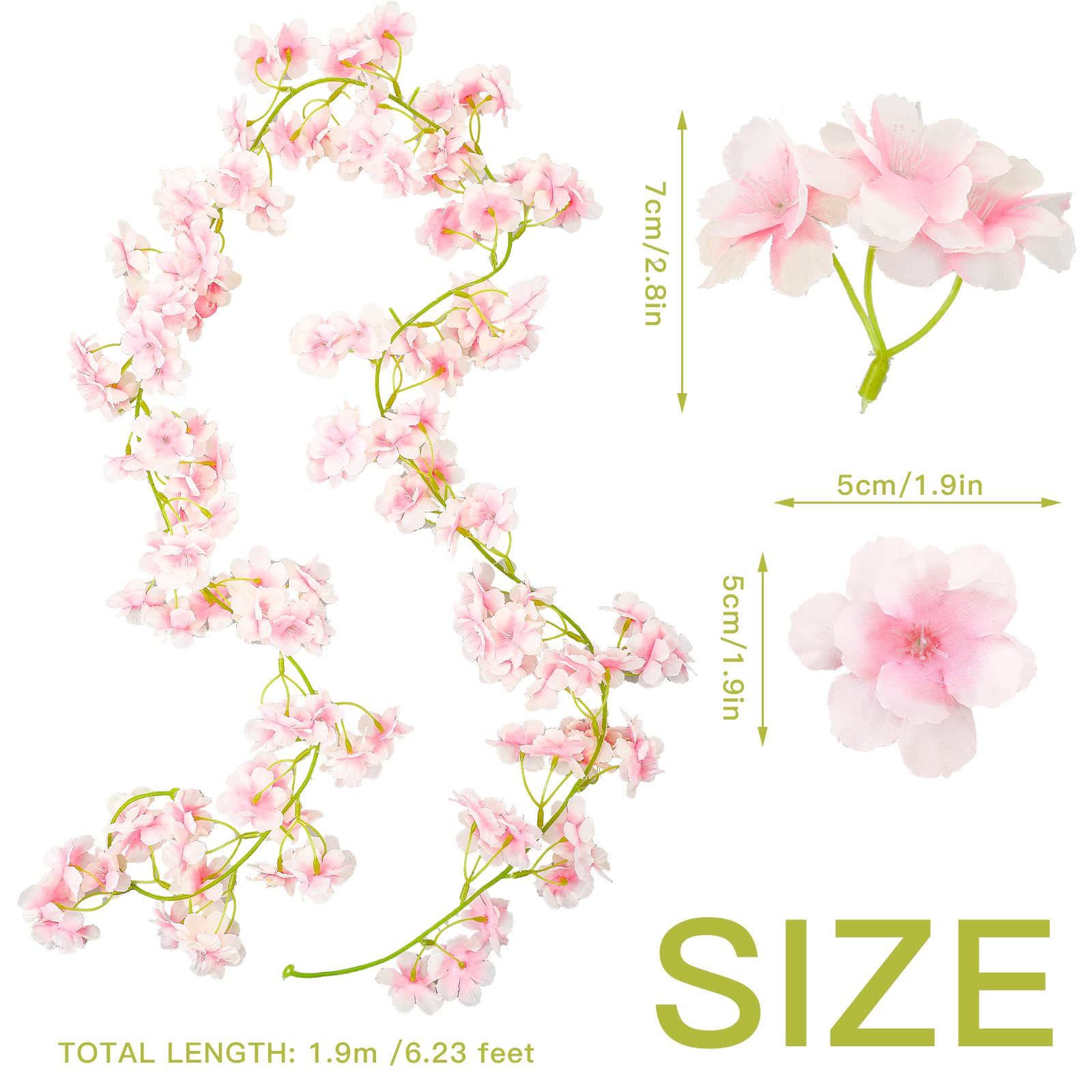 Yunlly Künstliche Kirschblütenranken, Hängeranken, künstliche Blumenranken, rosa Blumengirlande, japanische Kirschblütengirlande für Hochzeit, Party, Kawaii-Dekoration, 16 Stück