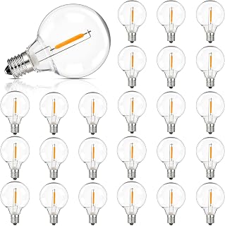 G40 LED Solar Replacement Bulbs,1W Equal to 5W,DC 3V E12 Screw Base Bulb | Plastic Shatterproof Waterproof Globe Bulbs Light for Outdoor String Lights,Patio Cafe Bistro Decor,2700K Warm White,25 Pack