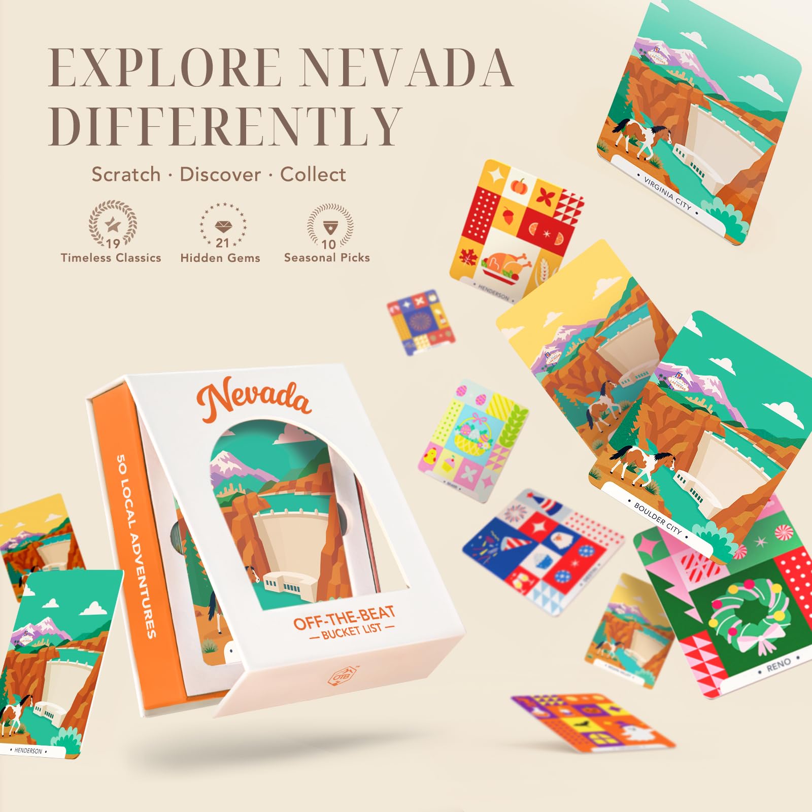 Nevada Adventure Bucket List Cards, 50 carte da grattare per Stato