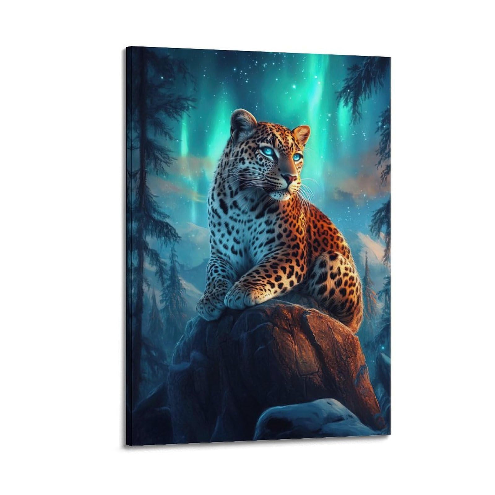 ZSZWHJ Animal Poster Leopard in The Aurora Borealis Poster Decorative Painting Canvas Wall Posters And Art Picture Print Modern Family Bedroom Decor Posters 20x30inch(50x75cm)
