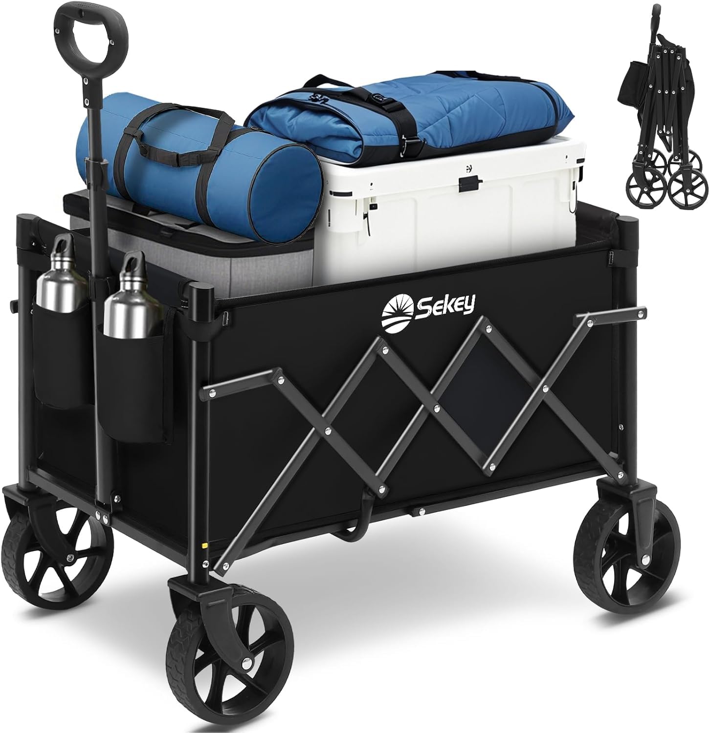 Sekey 220LBS Folding Festival Trolley on Wheels, Heavy Duty Camping trolley with All-Terrain Wheels, Portable Beach wagon, Adjustable Handle, Space-Saving Cart for Shopping Outdoor - Black โ image 1