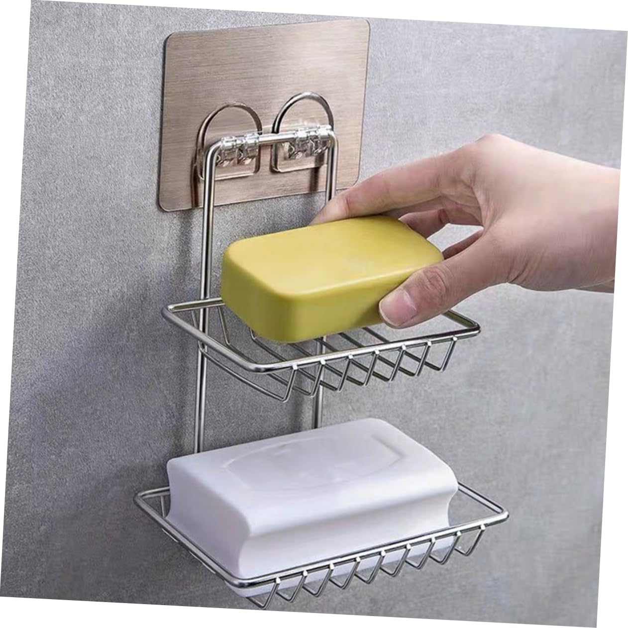PRETYZOOM 3piezas Soporte para Jabón De Acero Inoxidable Jabonera Doble Capa para Baño Organizador De Jabón Sin Perforar Accesorio De Almacenamiento para y Lavabo