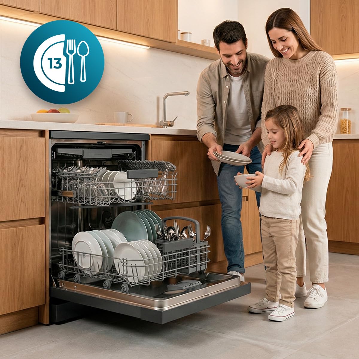 Cecotec Freistehender Geschirrspüler 60 cm Bolero Aguazero 6205. 13 Maßgedecke, 12 Programme, Energieeffizienzklasse D, Inverter Plus Duo Motor, Super Trocken, Halbe Beladung, Leises Waschen