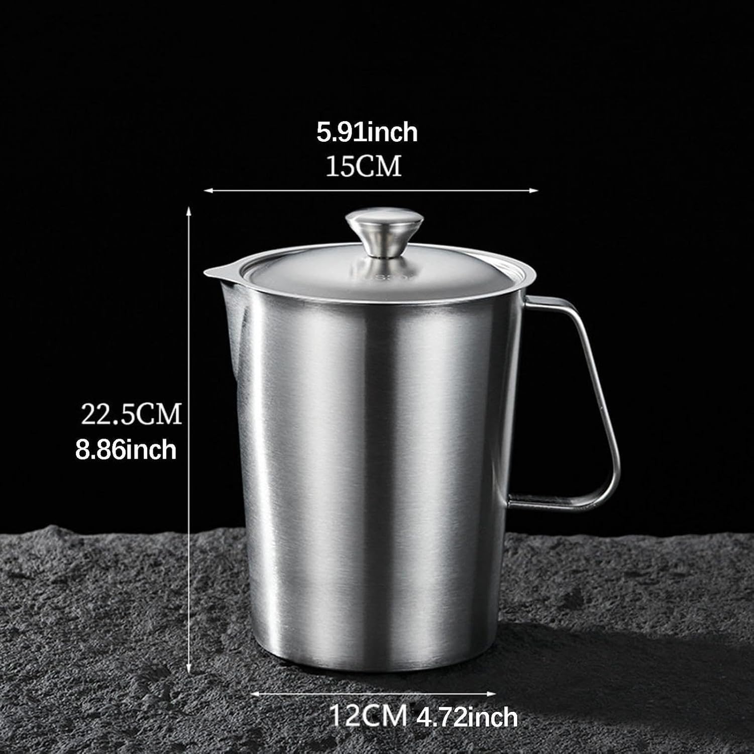 Bicchiere Dosatore in Acciaio Inox 350ml, Brocca per Montare Latte e Schiuma con Manico, Lattiera per caffè e Dolci, Recipiente Multiper Questi, 2000ml, 2000ml