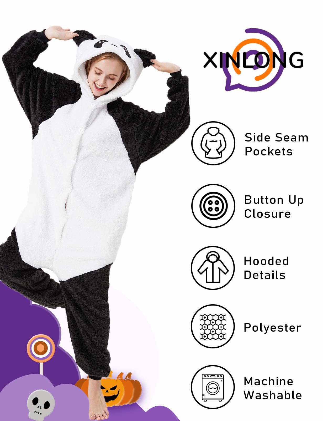 Xinlong Panda Pigiama Intero Inverno Animali Costume Cosplay Halloween Carnevale Donna Adulto Party Jumpsuit Pajama Camicie da Notte Monopezzo Unisex