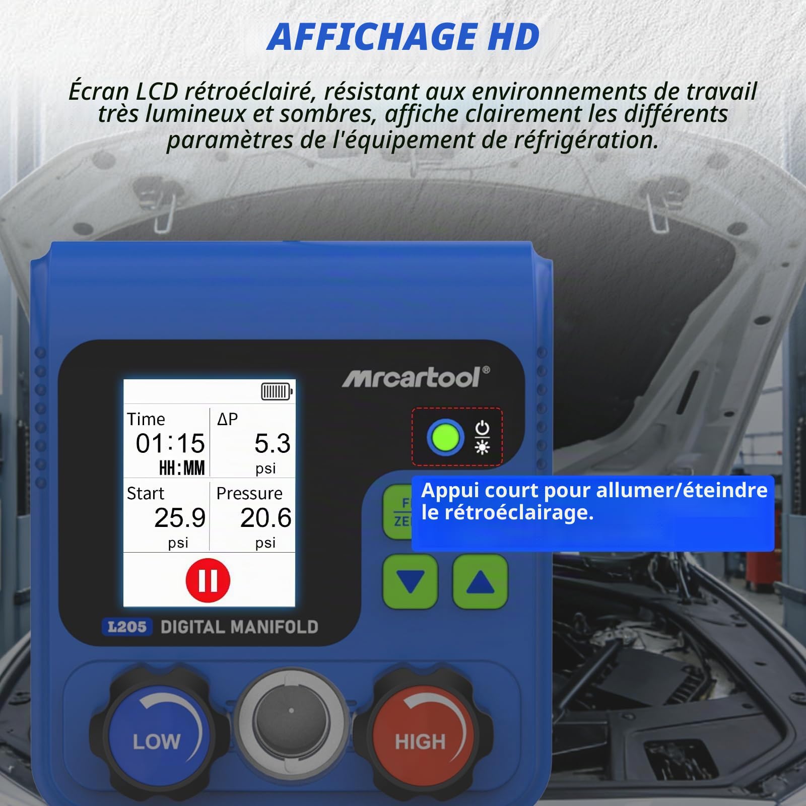 MRCARTOOL Outil de montage de réfrigérant L205 Distributeur numérique pour climatisation avec affichage de 92 réfrigérants HVAC R134A R32 R410A R11 R12 R422 R600