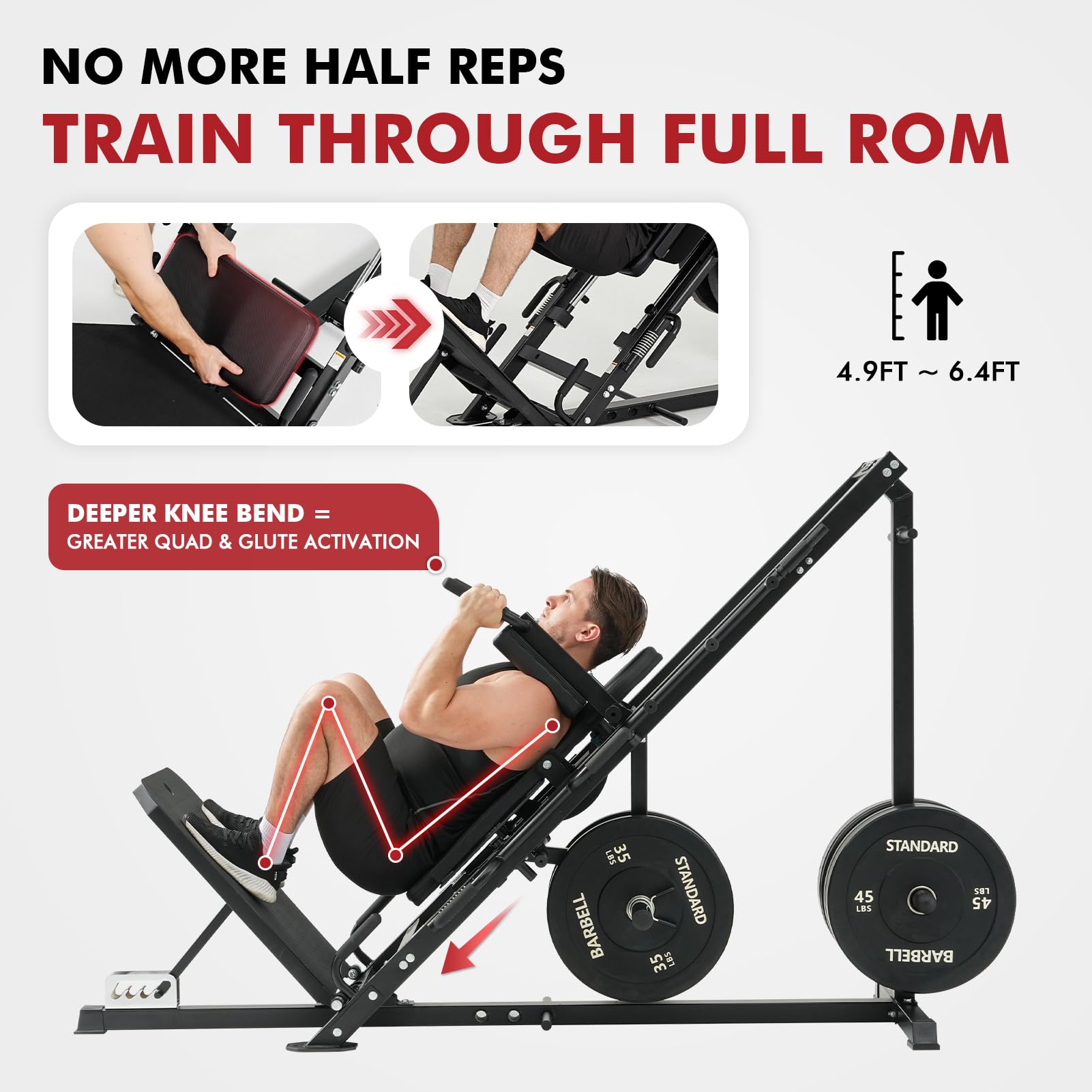 Mikolo Leg Press Hack Squat Machine Combo, Leg Press Machines for Home Gym with Linear Bearing, Hack Squat Machine with Rear and Front Band Pegs, Leg Machine for Full Range Leg Training, Black