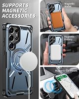 Lanhiem Galaxy S23 Ultra 360 fokos gyűrűs állványos ütésálló tok 1 db védőfóliával kék, Samsung S23 Ultra 5G-hez 5