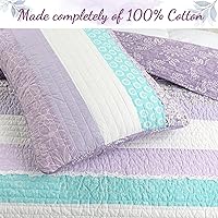 Vista 2 de Cozy Line Home Fashions - Juego de ropa de cama reversible de 100 % algodón con volantes y estampado floral azul bebé morado, colcha para todas