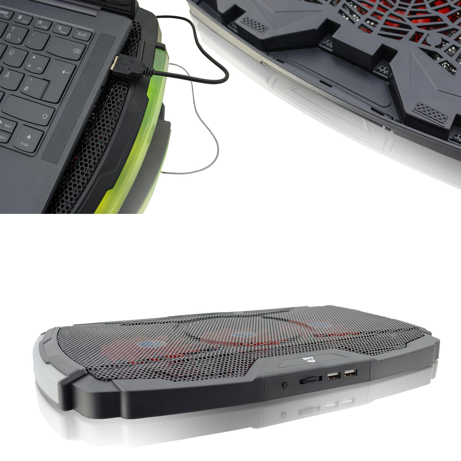 AABCOOLING VELA -Podstawka Chłodząca do Laptop-ów Gamingowych 10-17", 3 Ciche, Wydajne Wentylatory LED - Podświetlenie RGB, Nóżki Zwiększające Wysokość i Kąt, Lekkie i Wydajne Chłodzenie Podkładka