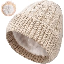 Winter Beanie Hats for Women Fleece Lined Warm Thick Soft Stretch Knit Cap for Cold Weather